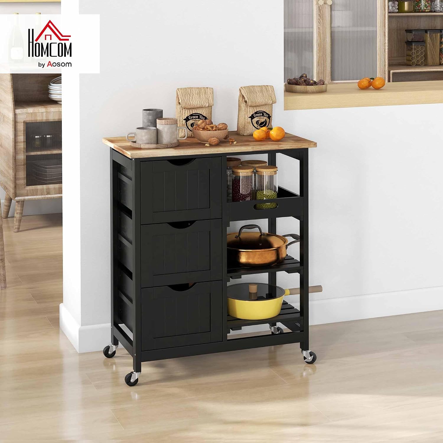 Home Bar Shelves - Chariot de cuisine roulant avec dessus