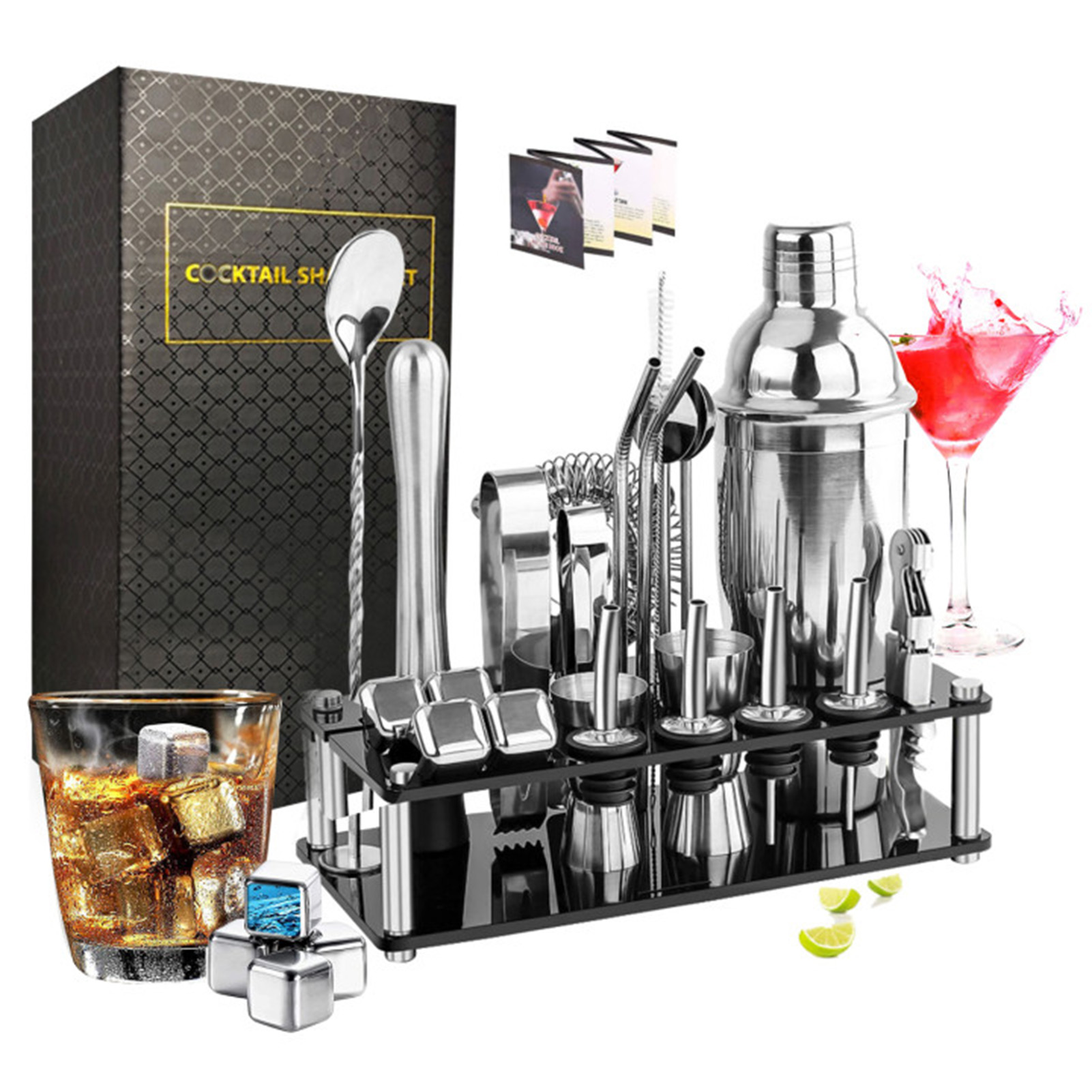Cocktail Recipe Book - Kit de barman en acier inoxydable