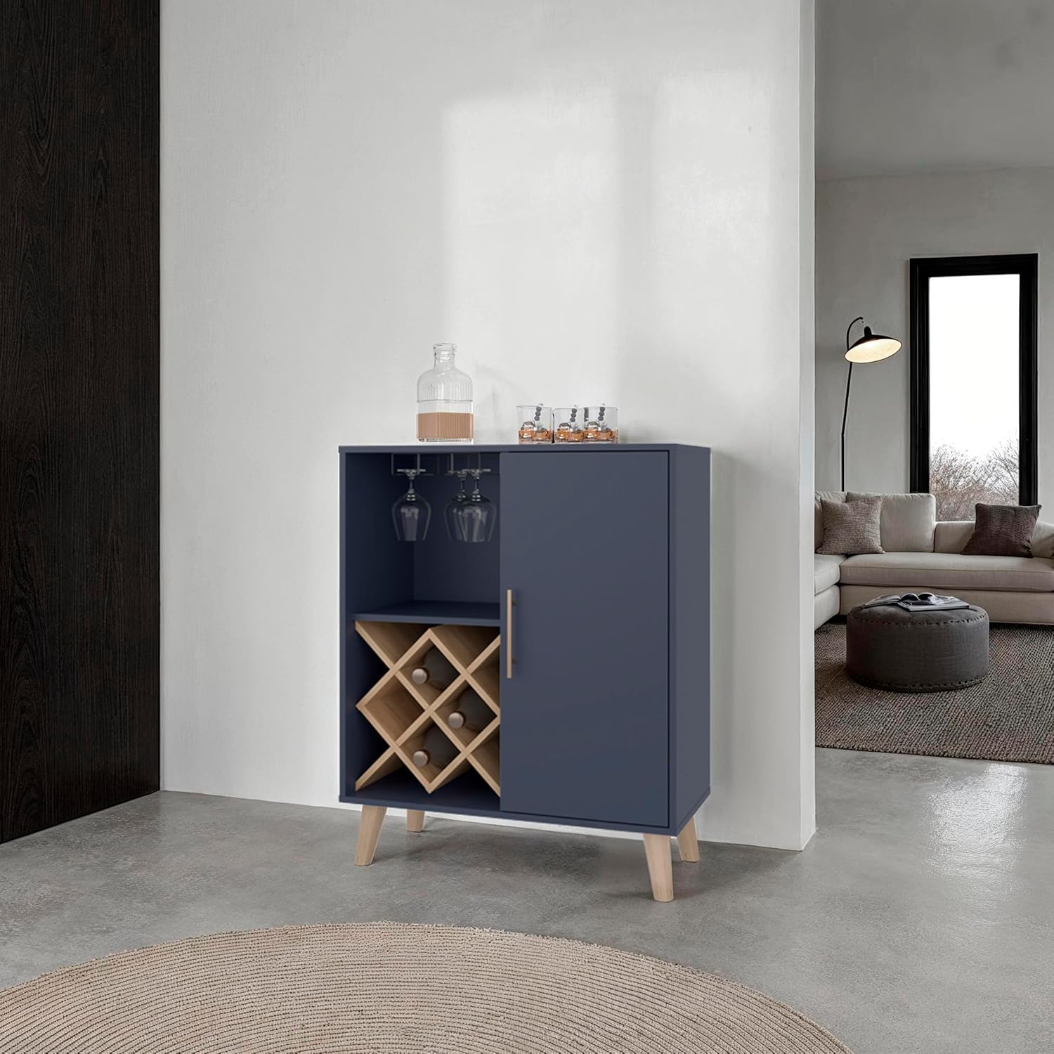 Home Bar Shelves - Meuble de bar en chêne bleu,